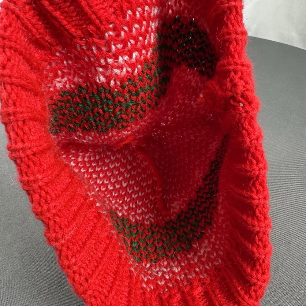 Vintage Kids Red/Green Stocking Cap‎ With White Puff